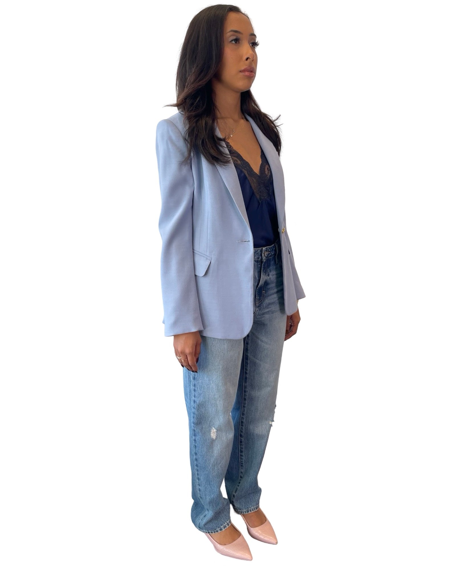 Pale Blue Single Breasted Blazer