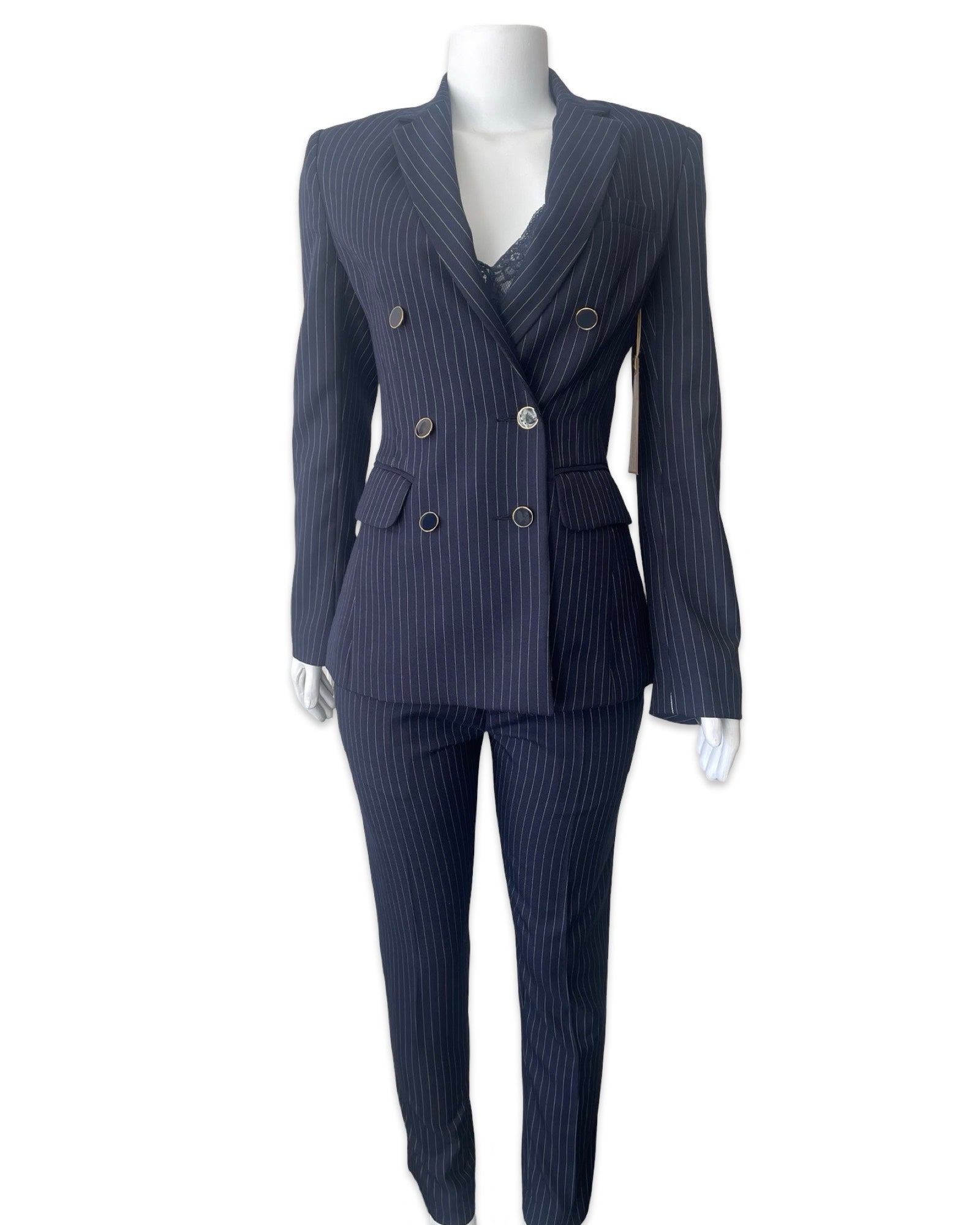 Navy Pinstripe -Double Breasted Blazer