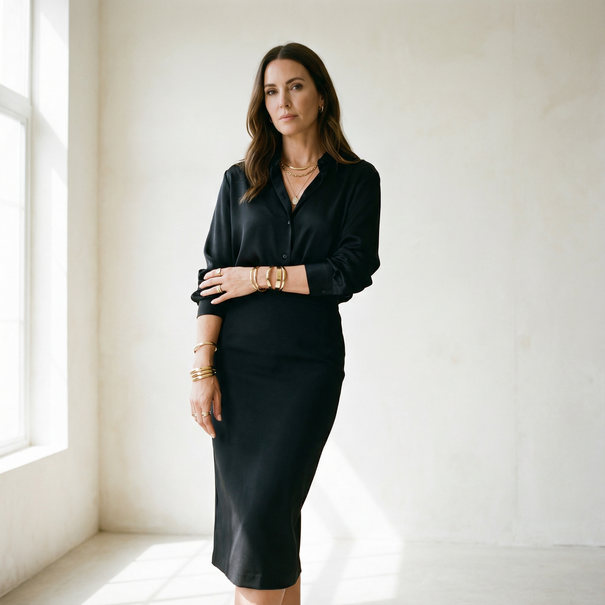 High Waisted Pencil Skirt - Black Soft Wool Stretch