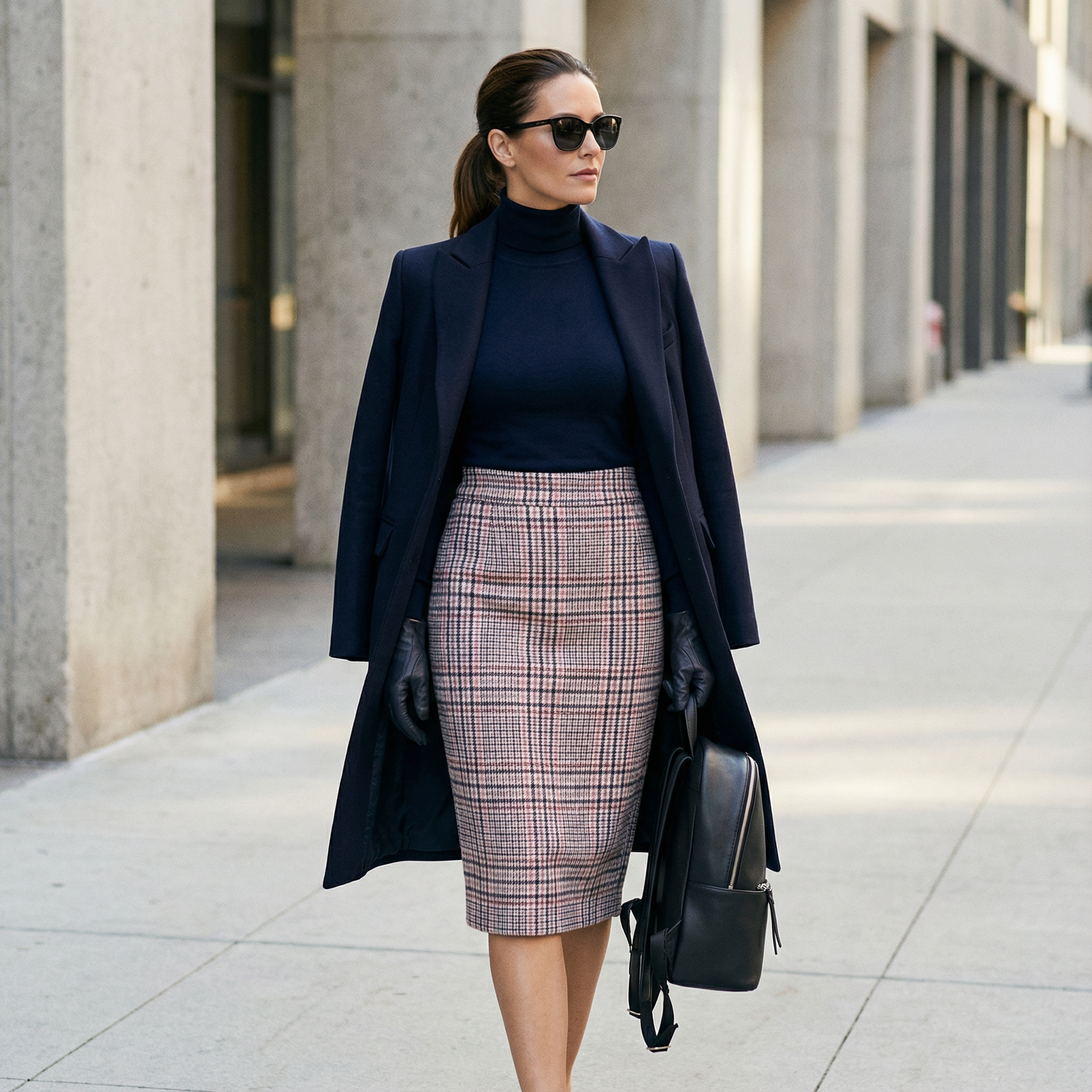 High Waisted Pencil Skirt - Plaid