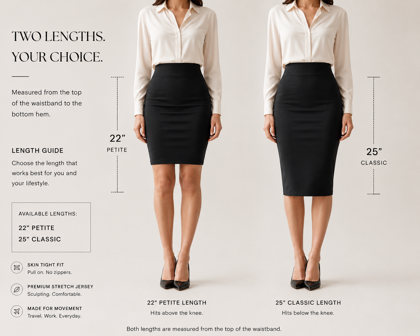 Black Travel Pencil Skirt | Pull-On Stretch Jersey | Made in Canada