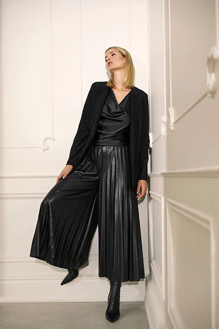 Faux Leather Pleated Culottes by DISMOI Elle Made Well