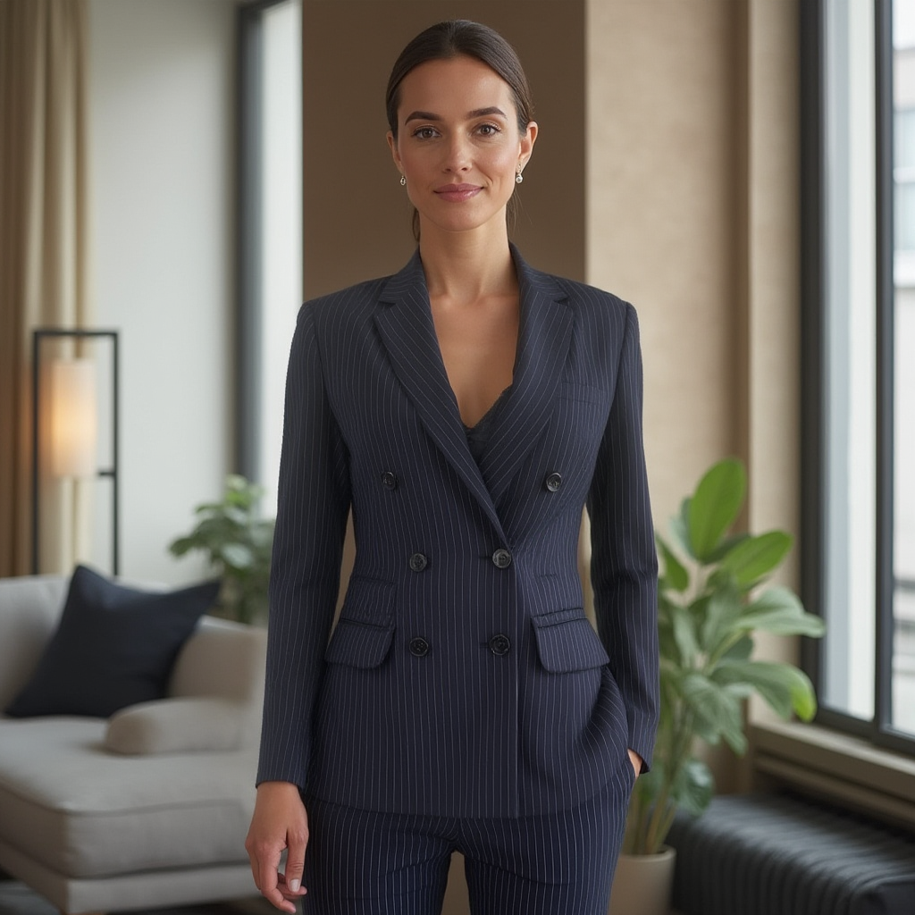 Navy Pinstripe -Double Breasted Blazer